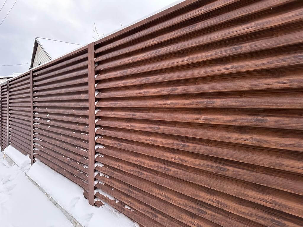 Забор-жалюзи из ламелей еврожалюзи 43м Каштан Printech в Кременкуле