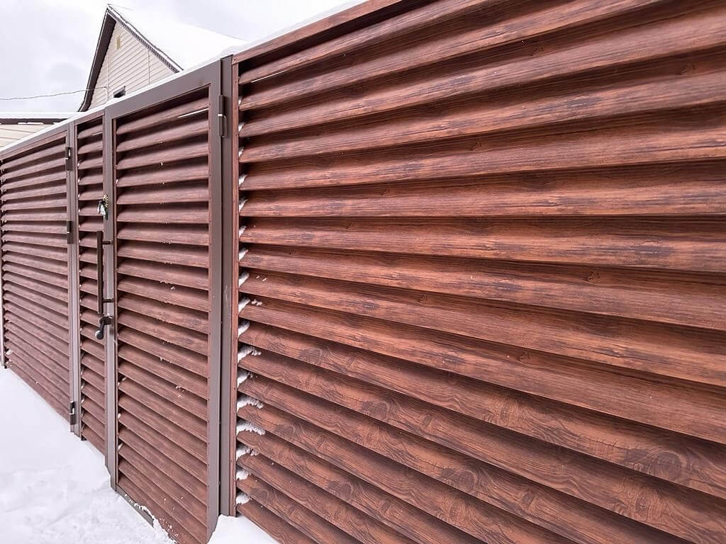 Забор-жалюзи из ламелей еврожалюзи 43м Каштан Printech фото 1 в Кременкуле