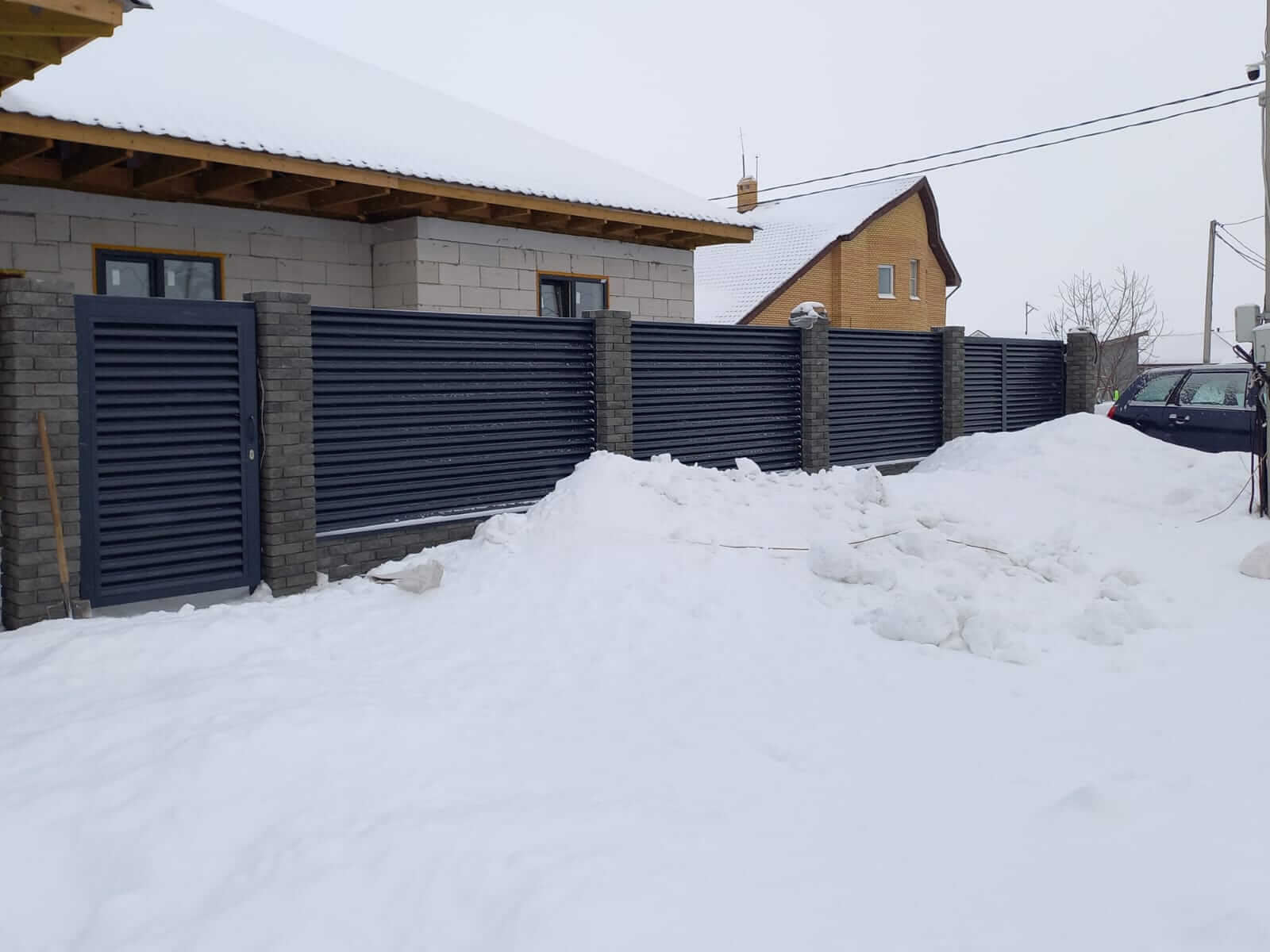 Забор из ламелей еврожалюзи 41м RAL7024/7024 Серый Графит двусторонний в Кременкуле